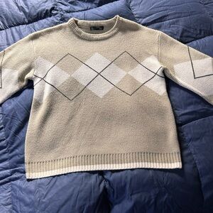 Women's Beige Argyle Crewneck Sweater